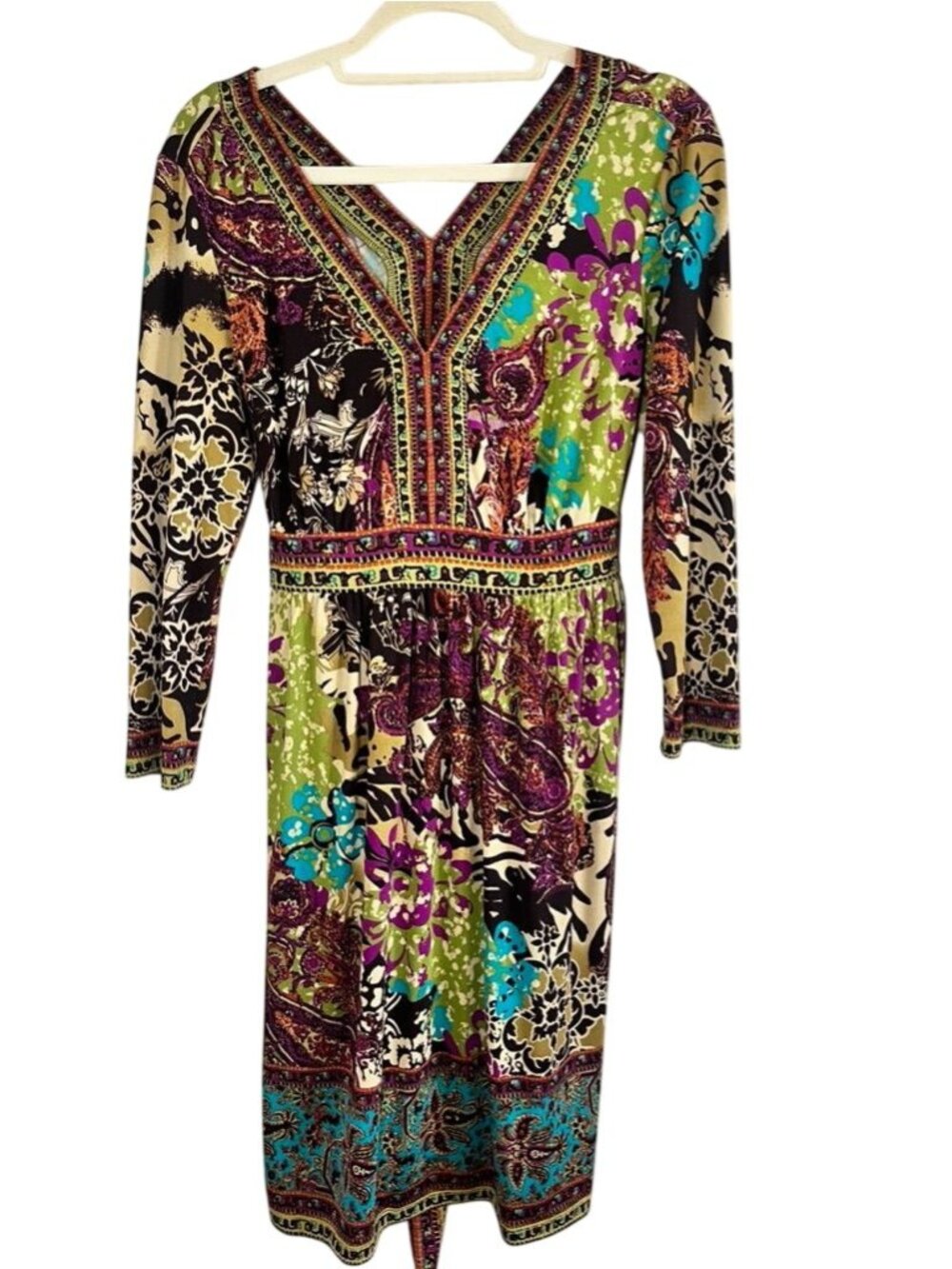 Colorful Floral Dress M Boho Indie Folk Hippie Paisley Resort Chic Earthy 80s
